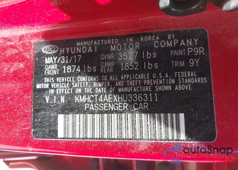 2017 Hyundai Accent Value Edition z USA, uszkodzony, nr VIN KMHCT4AEXHU336311